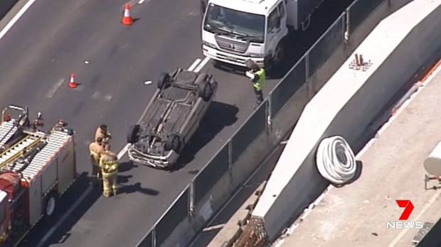 Article image for Car flips on West Gate Freeway