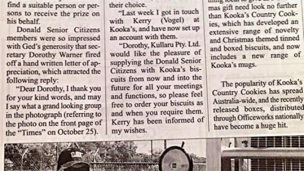 Article image for Truckie donates Kooka’s cookies to the Senior Citizen’s Club of Donald