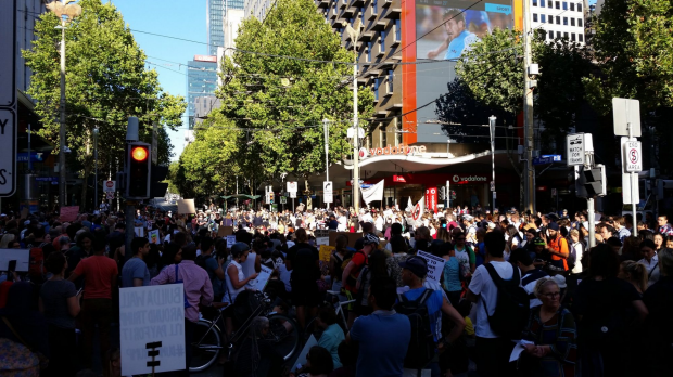Article image for Protesters against Donald Trump bring Melbourne CBD street to a standstill