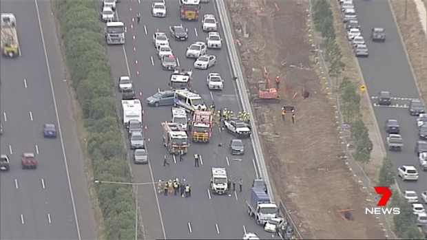 Article image for One person killed, several injured, as truck and cars collide on Princes Freeway