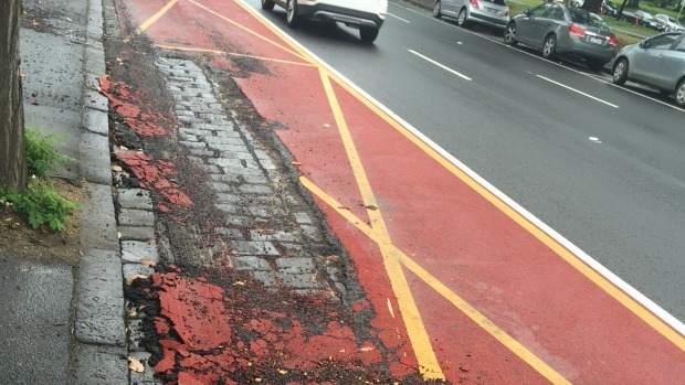 Article image for City bus lane crumbles after heavy rain