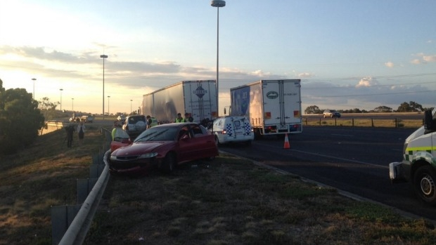 Article image for Drama surrounds crash on Western Ring Road, near West Gate Bridge