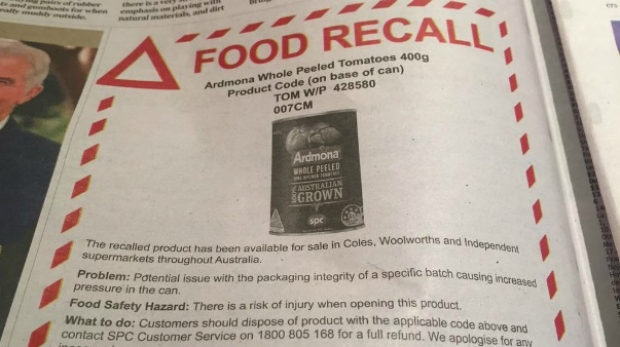 Article image for Recall for Ardmona tomatoes in tin because the tin goes ‘kaboom’