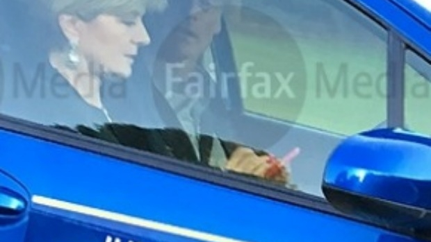 Article image for Julie Bishop photographed using mobile phone while driving car