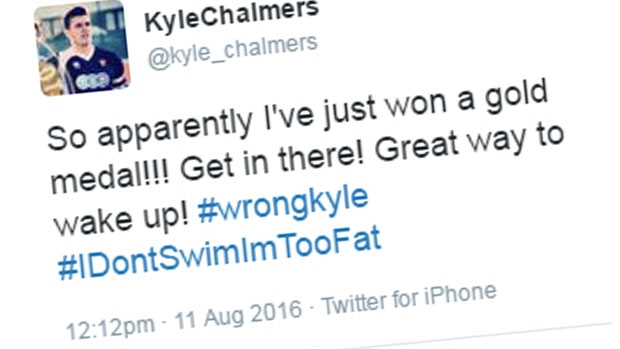 Article image for Messages of support for ‘wrong’ Kyle Chalmers on Twitter after swimming gold