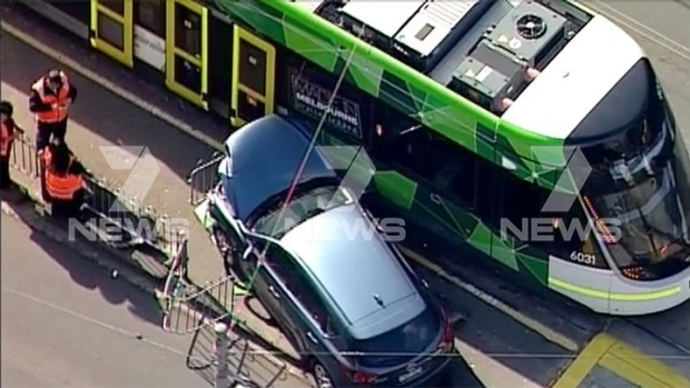Article image for Car crashes into tram on Gilbert Road, Preston