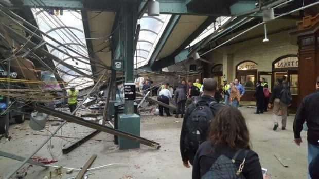 Article image for Commuter train crashes into New Jersey station, leaving at least one dead