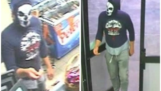 Article image for Hunt for man wearing skeleton mask over armed robbery