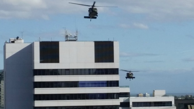Article image for Black Hawk helicopters train in Melbourne CBD