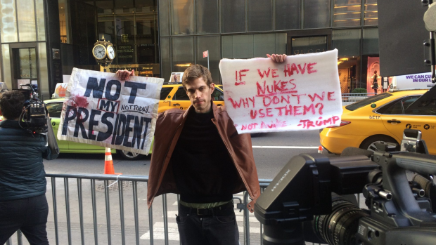 Article image for Neil Mitchell speaks to protester outside Trump Tower