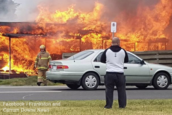 Article image for Large fire takes hold of Carrum Downs property