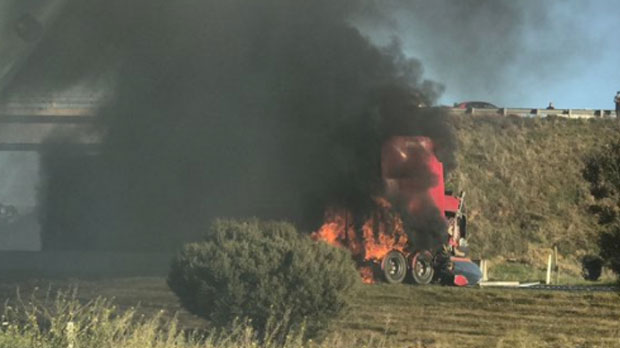 Article image for ‘Like a bomb going off’: Truck in flames after shocking smash