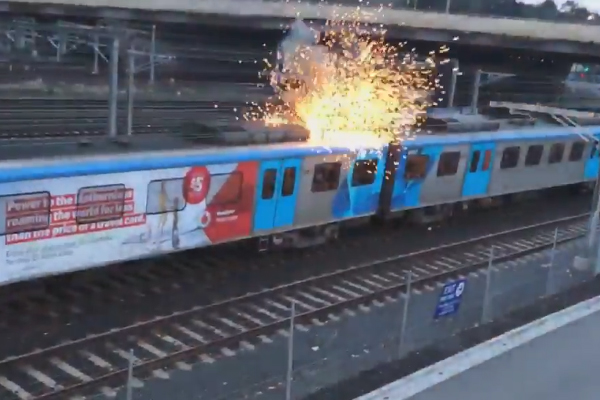Article image for Sparks fly as trains grind to halt