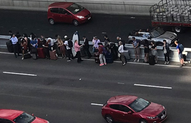 Article image for SkyBus commuters spill onto Tullamarine Freeway after break down