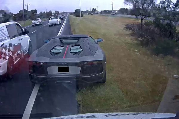 Article image for Luckless locked-in Lamborghini driver catches attention on the Calder