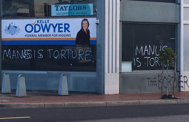 Article image for Liberal MP hits back at graffiti vandals supporting asylum seekers