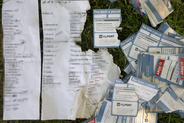 Article image for Postal slips and customer information left on a nature strip in Melbourne’s north-east