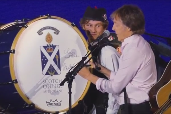 Article image for McCartney signs 16-year-old student’s bass drum onstage