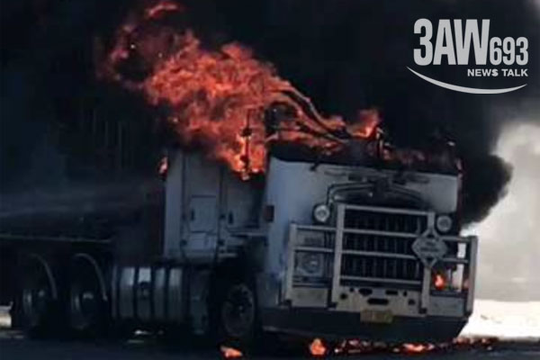 Article image for Truck catches fire dangerously close to service station in Melbourne’s west