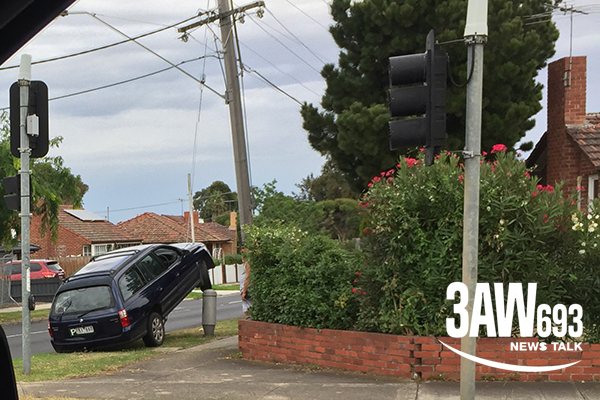 Article image for P-plate driver loses control, ends up perched on power pole