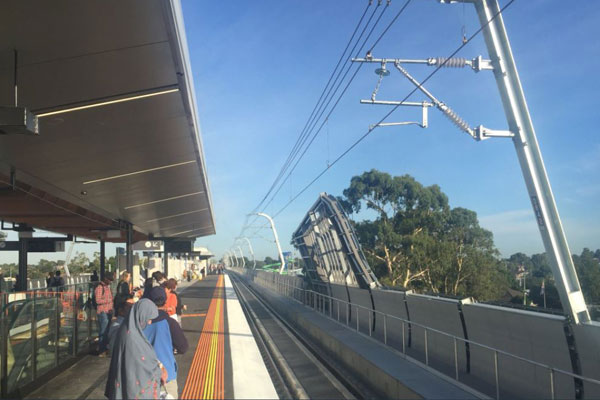 Article image for Passengers take their first ride on the sky rail at new Noble Park station