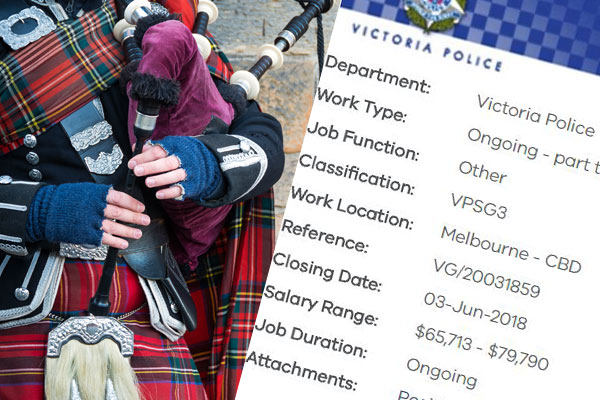 Article image for Calling all bagpipers: there’s a job for you in the Victoria Police Pipe Band