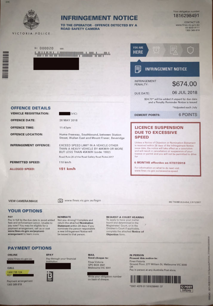 fine for speeding camera