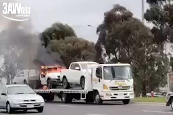 Article image for Car on tow truck catches fire in Melbourne’s outer north