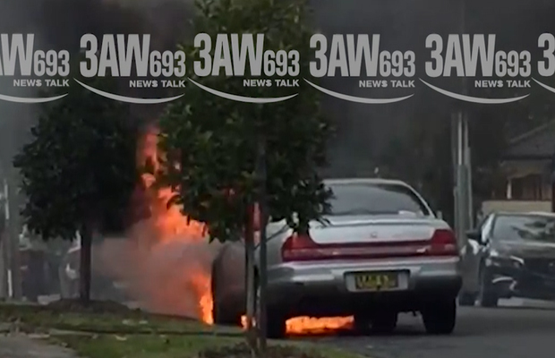 Article image for Dramatic scenes as car catches fire in Blackburn South