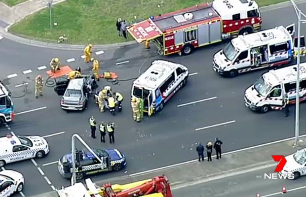 Article image for Two hurt after truck and car collide at Springvale
