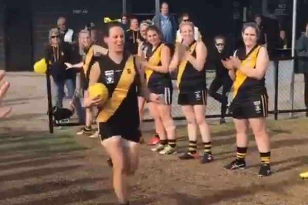 Article image for Video of footy player’s 100th game celebration goes viral