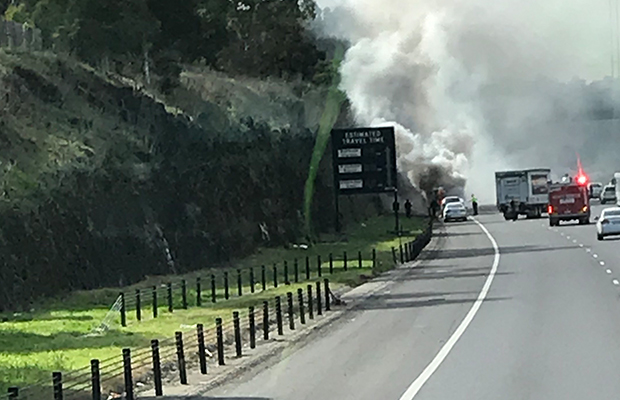 Article image for Massive car fire on Eastern Freeway