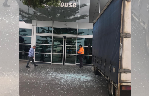 Article image for Truck crashes into front of AFL House