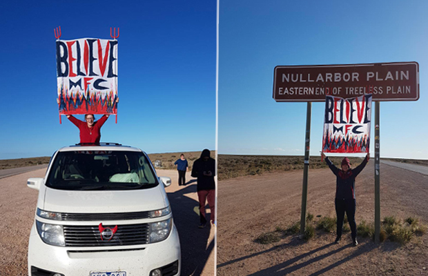 Article image for Van full of die-hard Dees fans make the long journey across the Nullarbor