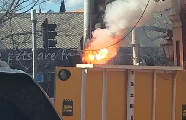 Article image for Truck hits tram lines in Collingwood, sparking small blaze