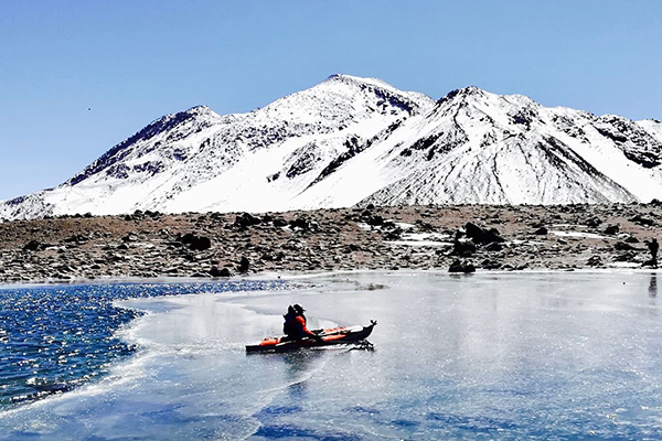 Article image for Aussie adventurer’s breaking the ice with a new world record on an inflatable kayak near the world’s highest volcano