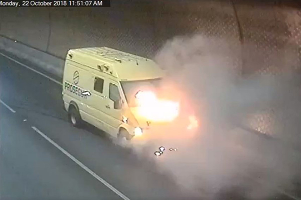 Article image for Incredible footage shows the moment van catches fire in Burnley Tunnel