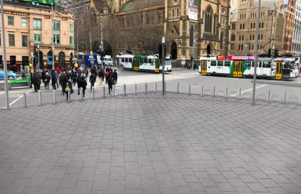 Article image for Delays warning as Flinders St gets the bollard treatment