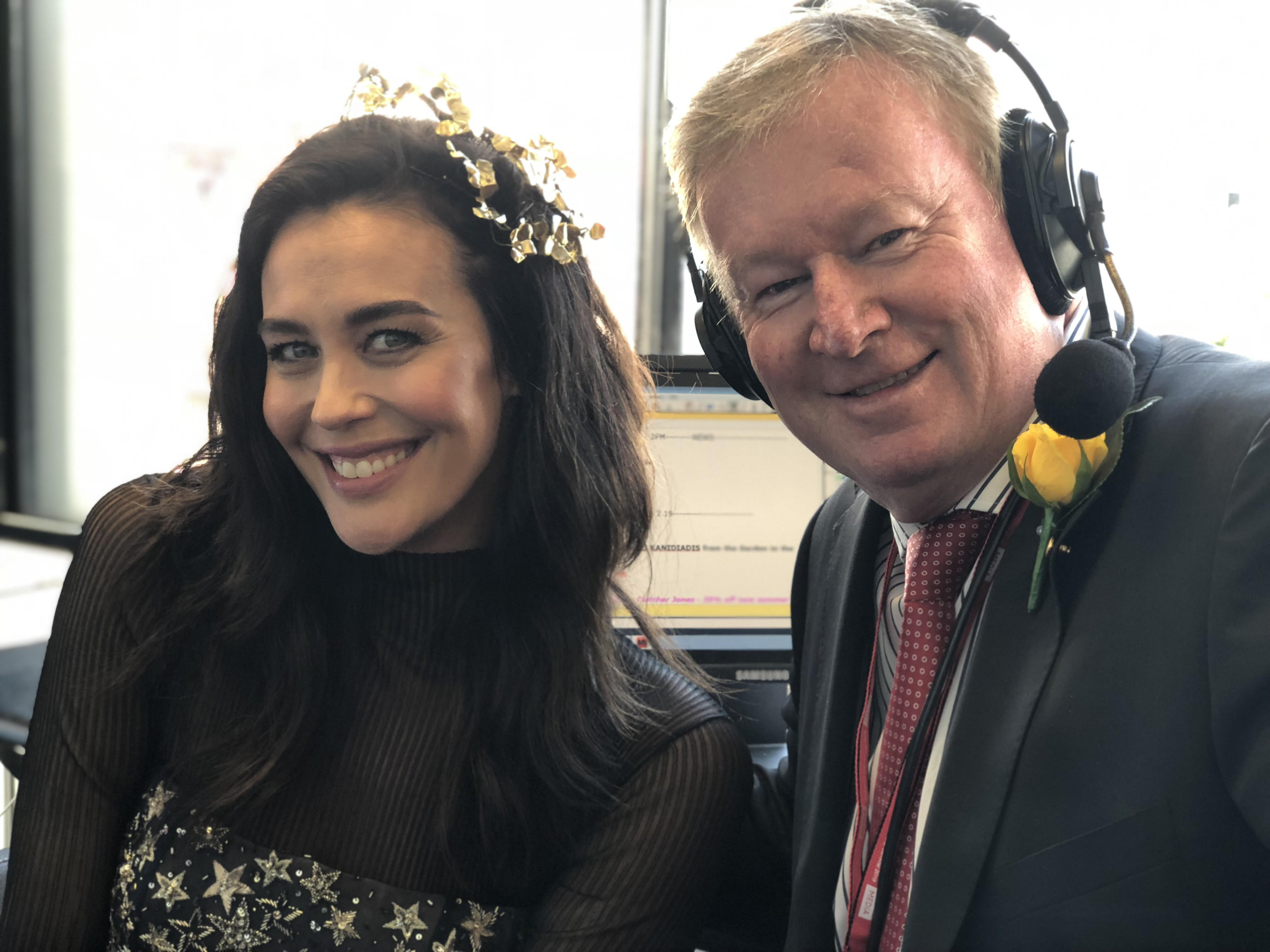 Article image for Megan Gale drops in to chat with Denis Walter at Flemington