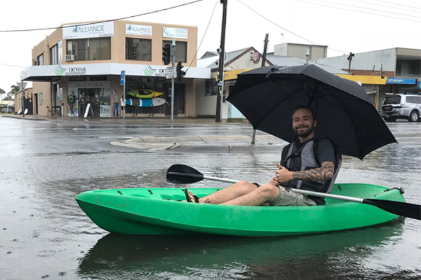 Article image for VIDEO: Keen kayaker takes advantage of morning deluge in Capel Sound