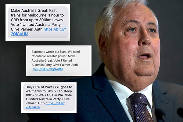Clive Palmer blasted after unsolicited texts, says he’ll send more