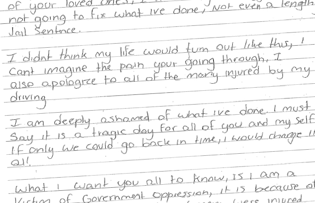 Article image for Bourke Street killer reads bizarre letter to victims of his attack