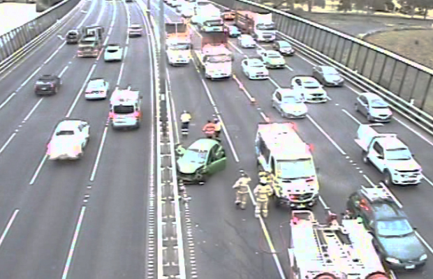 Article image for West Gate Bridge crash: Lanes closed, driver trapped