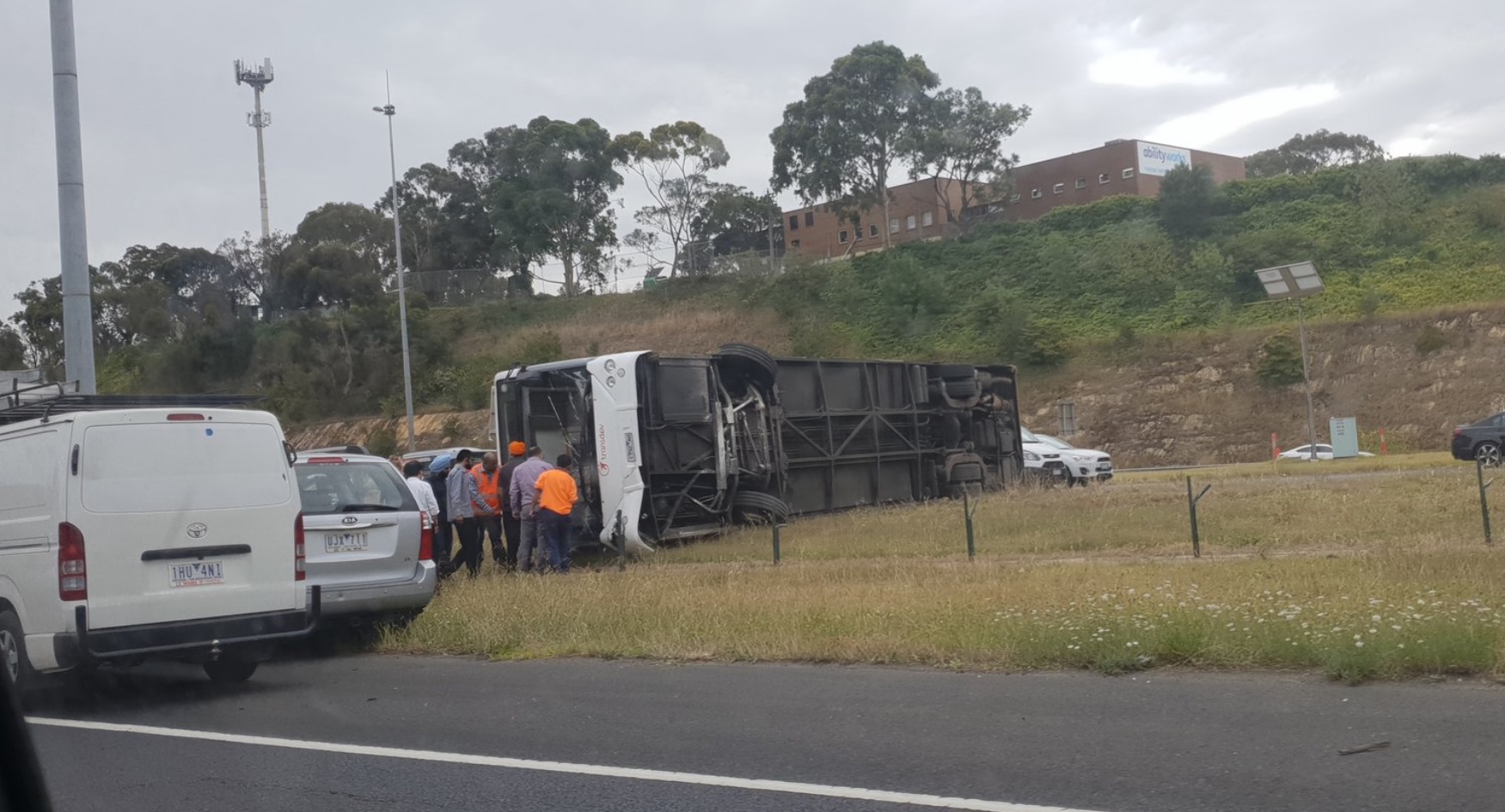 Article image for Bus rolls in dramatic fashion on Eastern Freeway