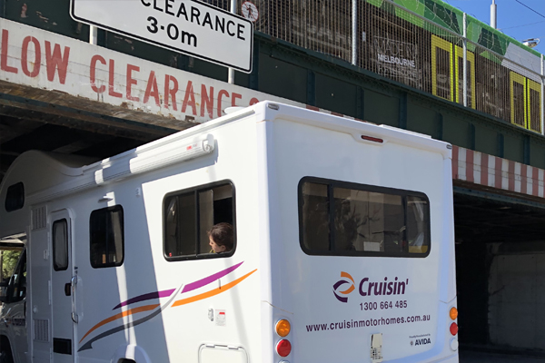 Article image for Campervan becomes wedged under Montague Street bridge