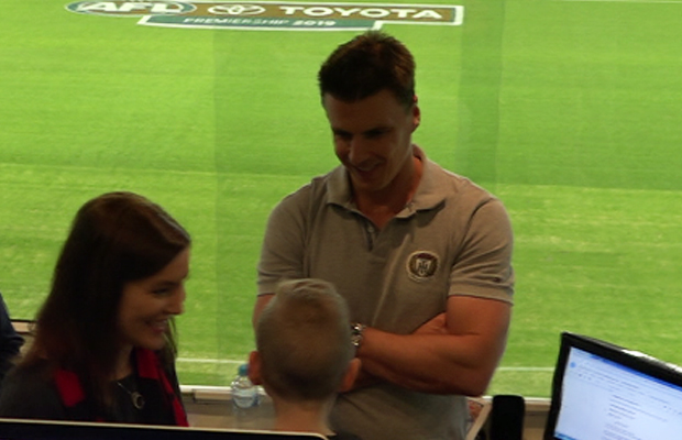 Article image for A brave young Bomber fan meets Lloydy and the team