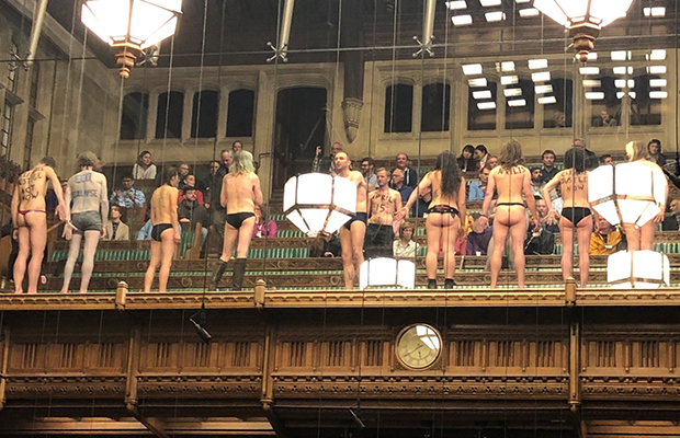Article image for Half-naked protesters break Brexit deadlock (momentarily)