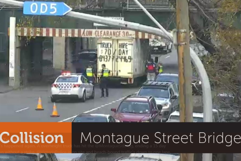 Article image for Another truck has hit the Montague Street bridge