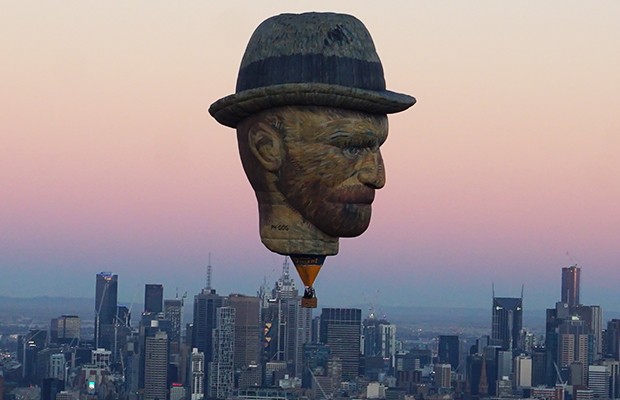 Article image for The story behind the man floating above Melbourne Thursday morning