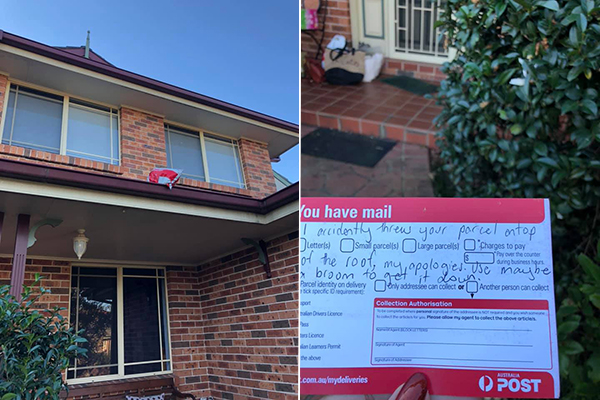 Article image for ‘Use a broom’: Postie leaves cheeky note after parcel delivery mishap